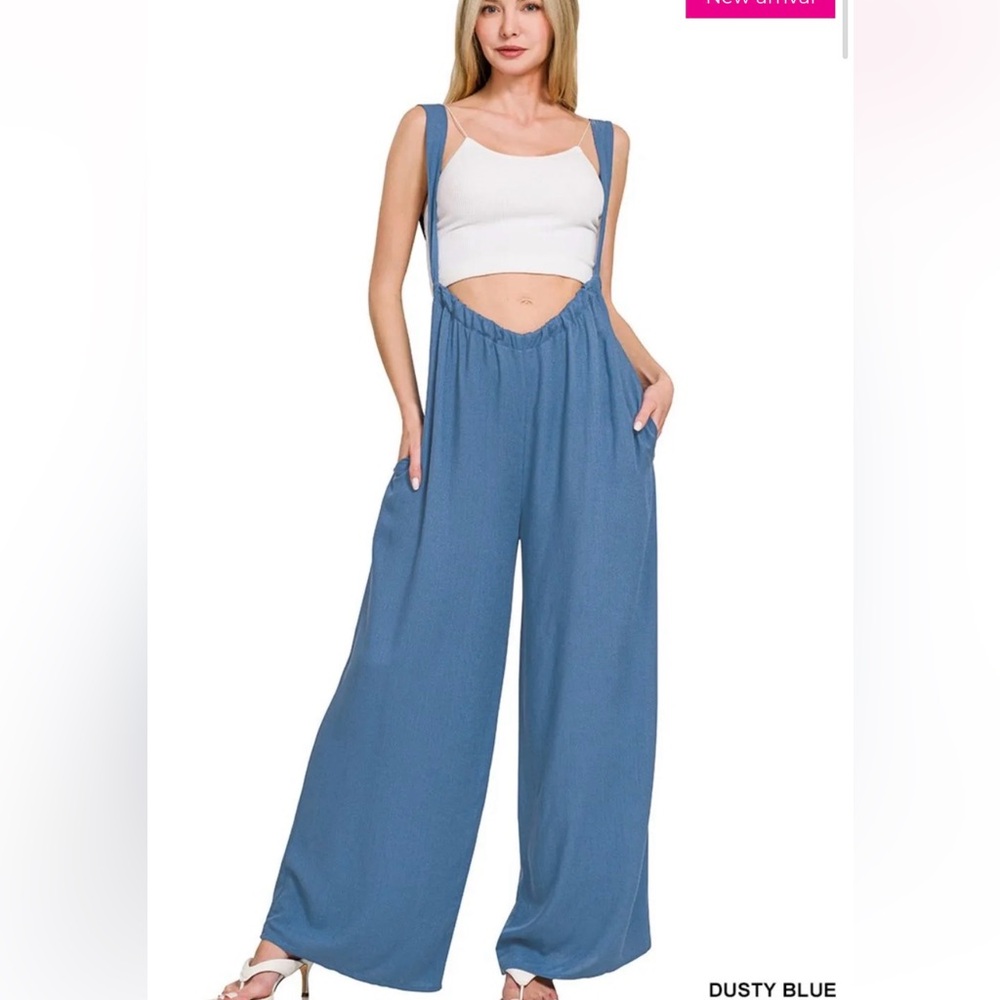 NWOT Zenana Women's Blue Wide-Leg Jumpsuit SZ SM